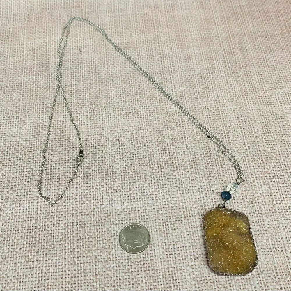 Long Silver Tan Faux Druzy Necklace